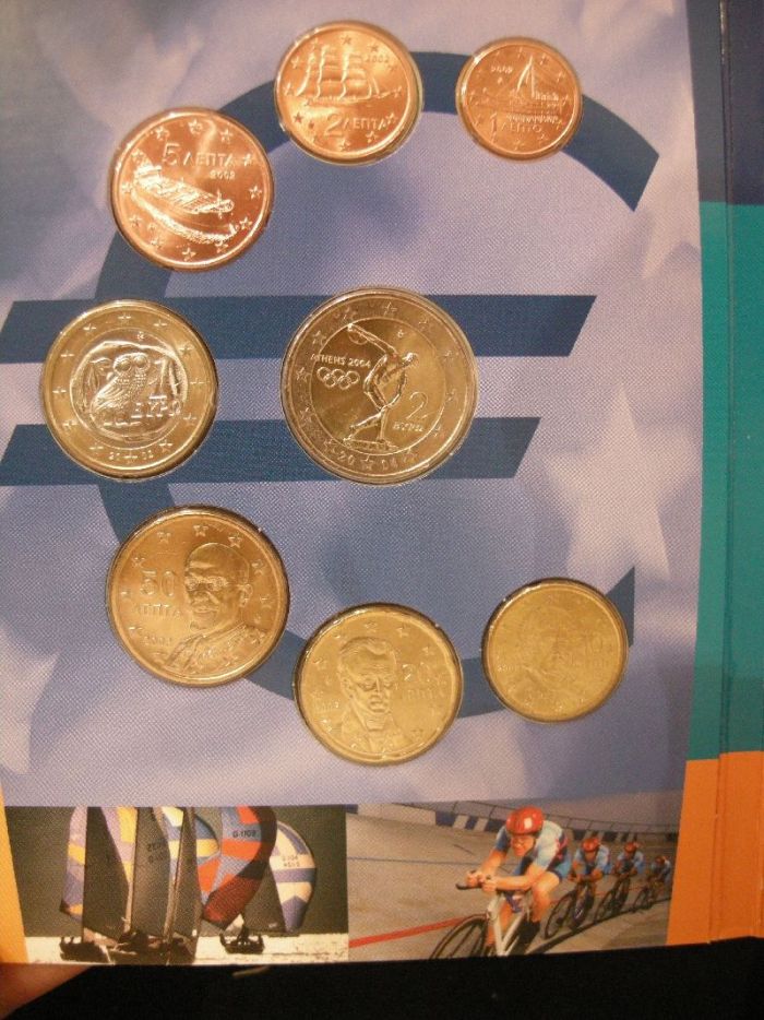 (afbeelding voor) UNC set Griekenland 2004 van 1 cent tot en met 2 euro COM